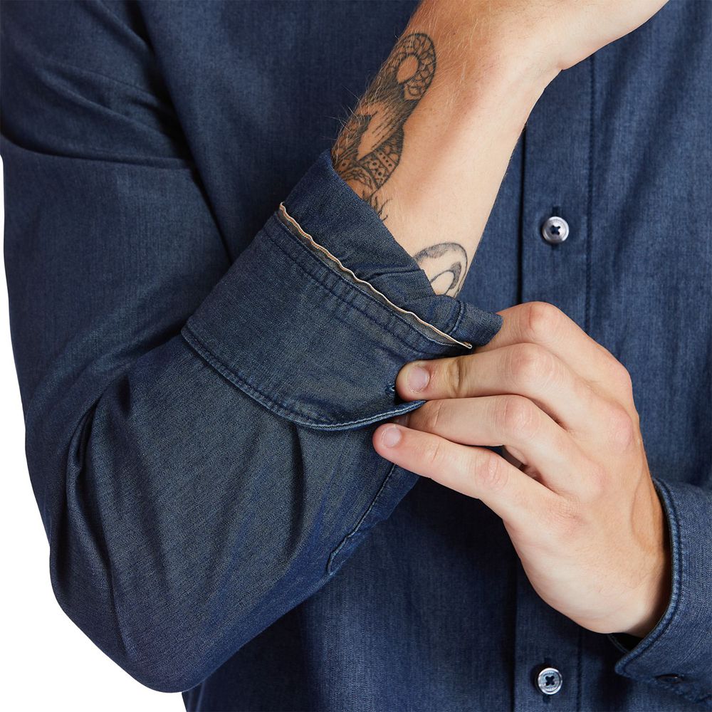 Camisa Timberland Hombre Mumford River Slim-Fit Chambray Azul Marino - Chile KIG-530872